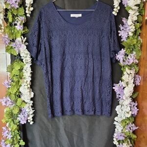Allison Daley Navy Crochet Short-Sleeve Blouse